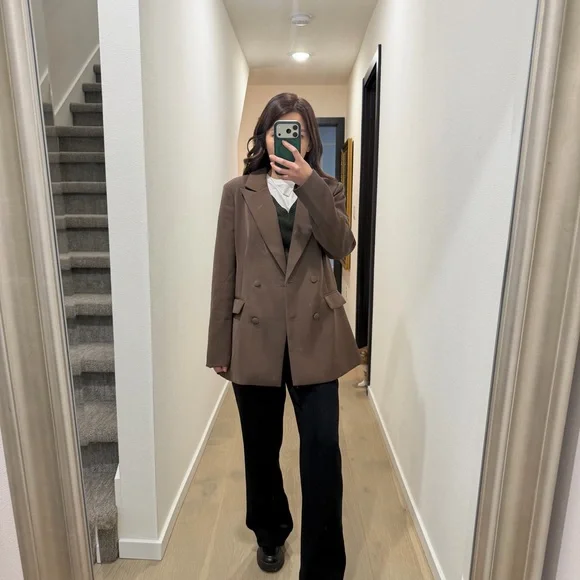 Meshki Tailored Brown‎ Double-Breasted Blazer M - Picture 2 of 6